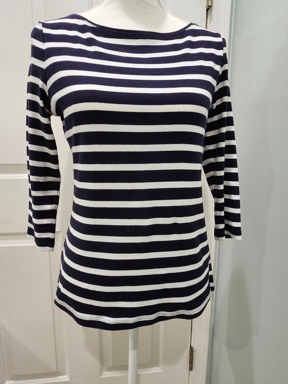 Talbots Striped Black and White Tee, Size Medium Petite,  NWOT
